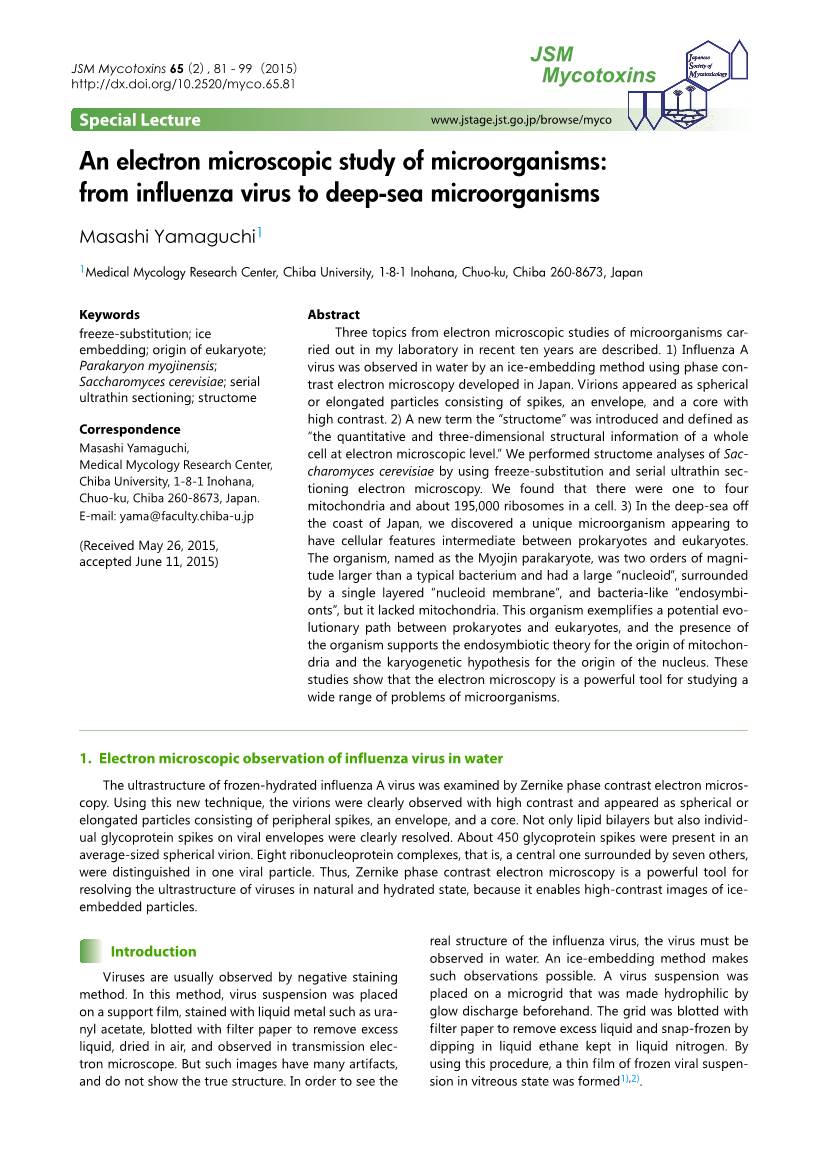 An Electron Microscopic Study of Microorganisms: from Influenza Virus to Deep-Sea Microorganisms