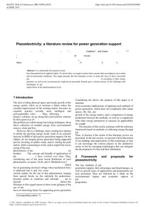 Piezoelectricity: a Literature Review for Power Generation Support