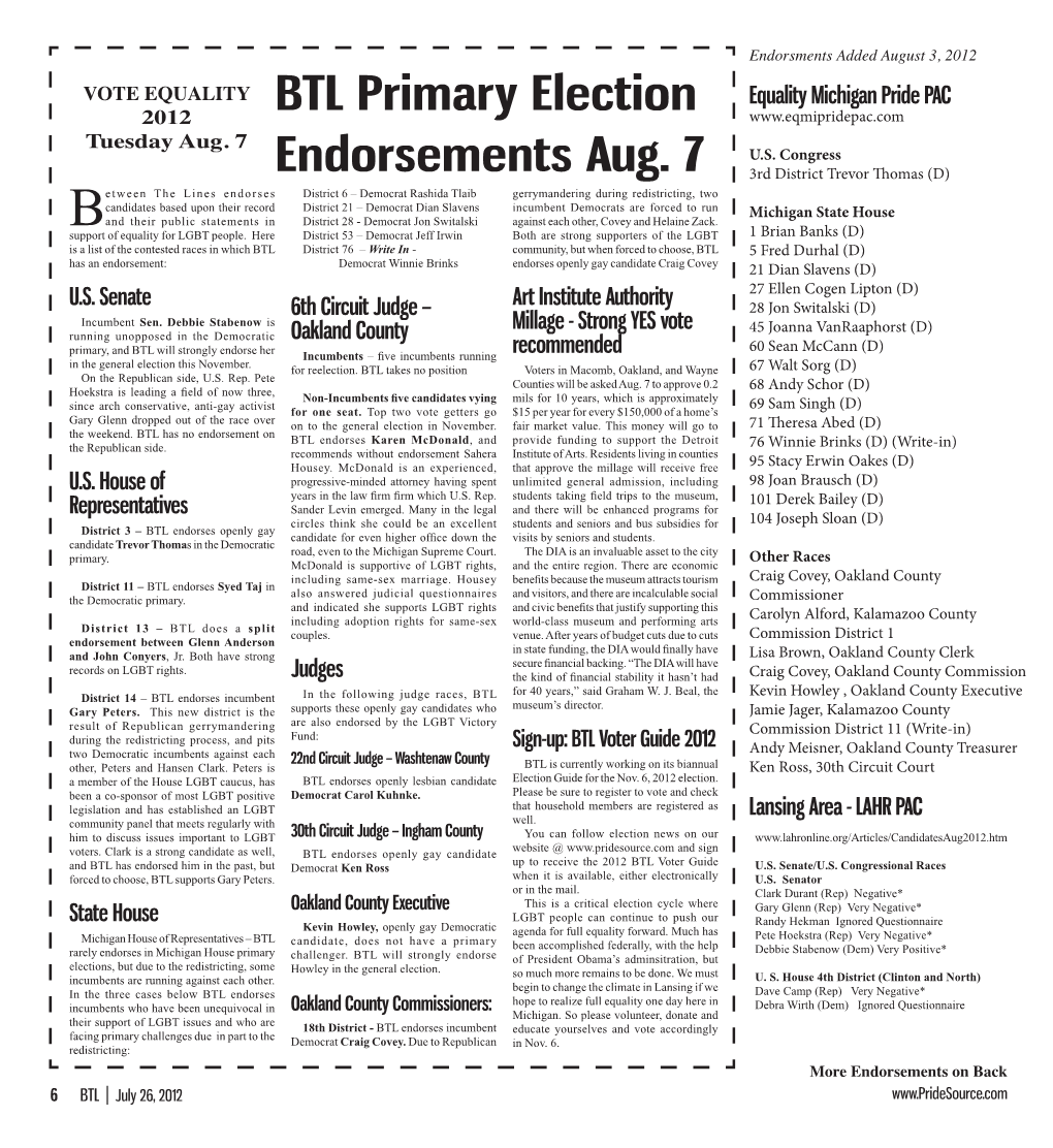 BTL Primary Election Endorsements Aug. 7
