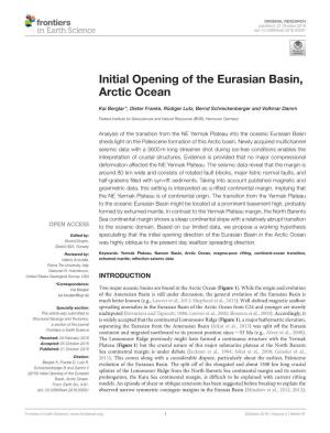 Initial Opening of the Eurasian Basin, Arctic Ocean