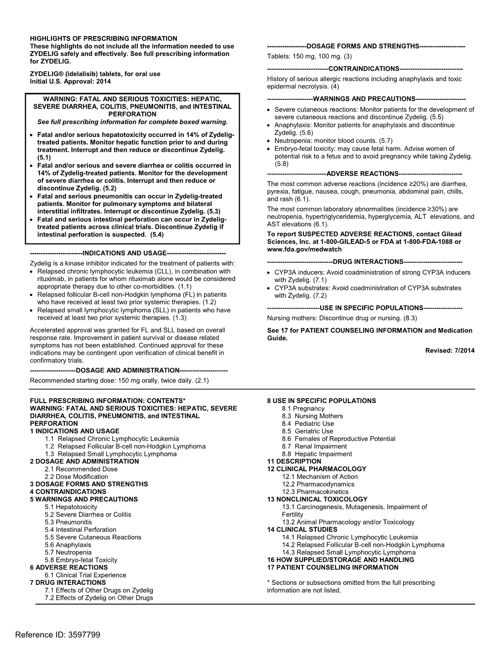 ZYDELIG (Idelalisib) Tablets, for Oral