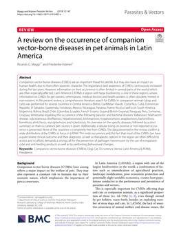 A Review on the Occurrence of Companion Vector-Borne Diseases in Pet Animals in Latin America