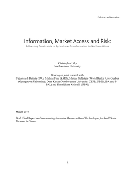 Information, Market Access and Risk: Addressing Constraints to Agricultural Transformation in Northern Ghana