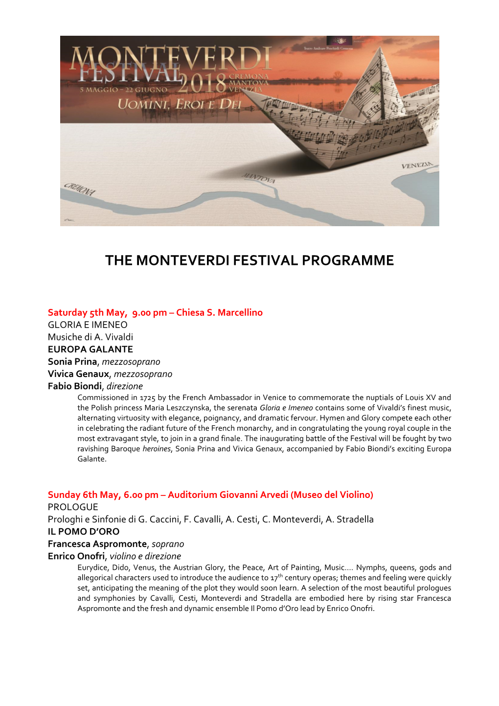 The Monteverdi Festival Programme