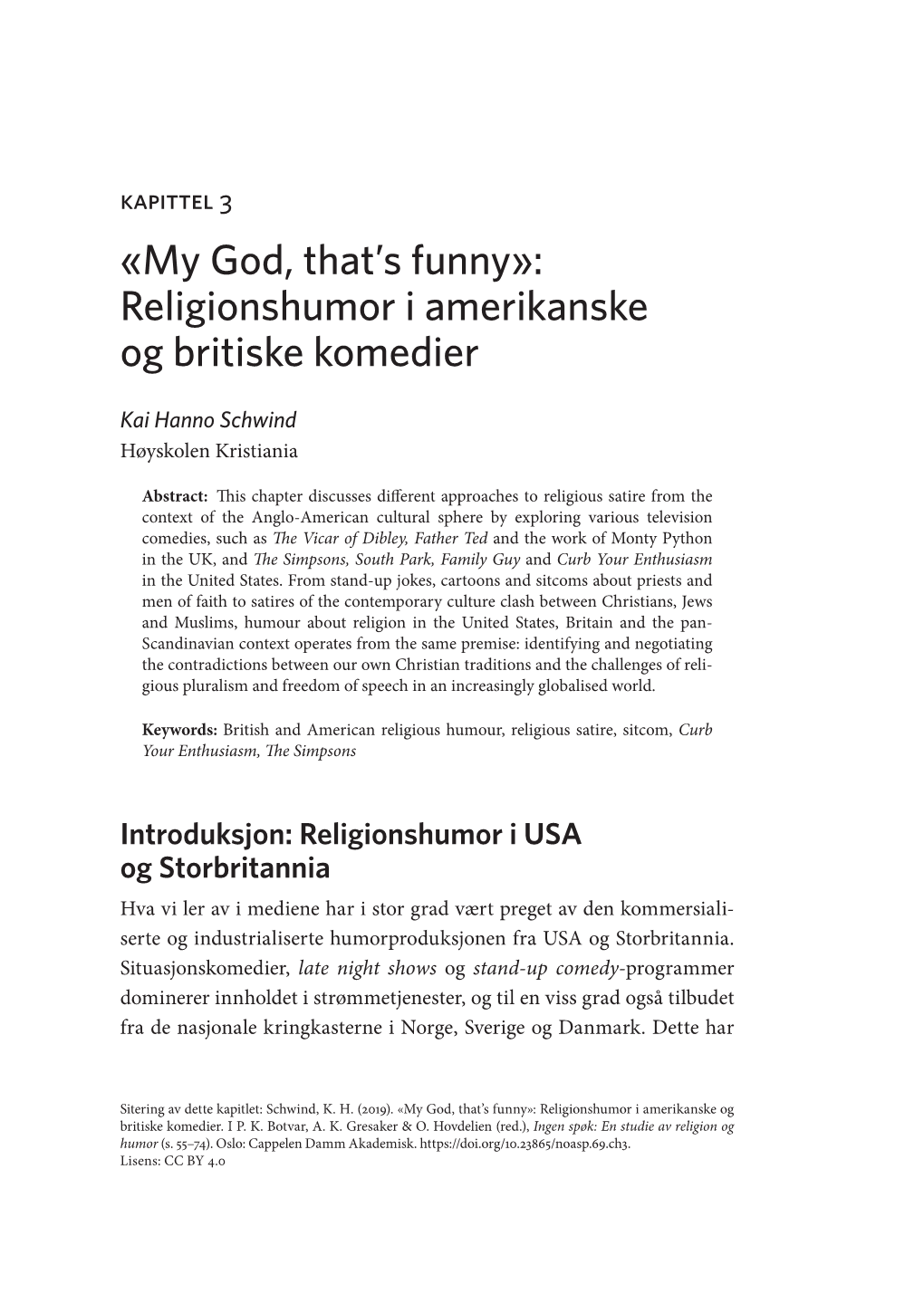 My God, That's Funny»: Religionshumor I Amerikanske Og Britiske Komedier