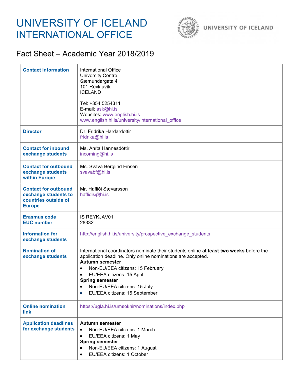University of Iceland International Office