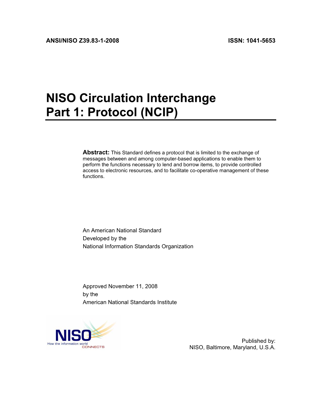 NISO Circulation Interchange Part 1: Protocol (NCIP)