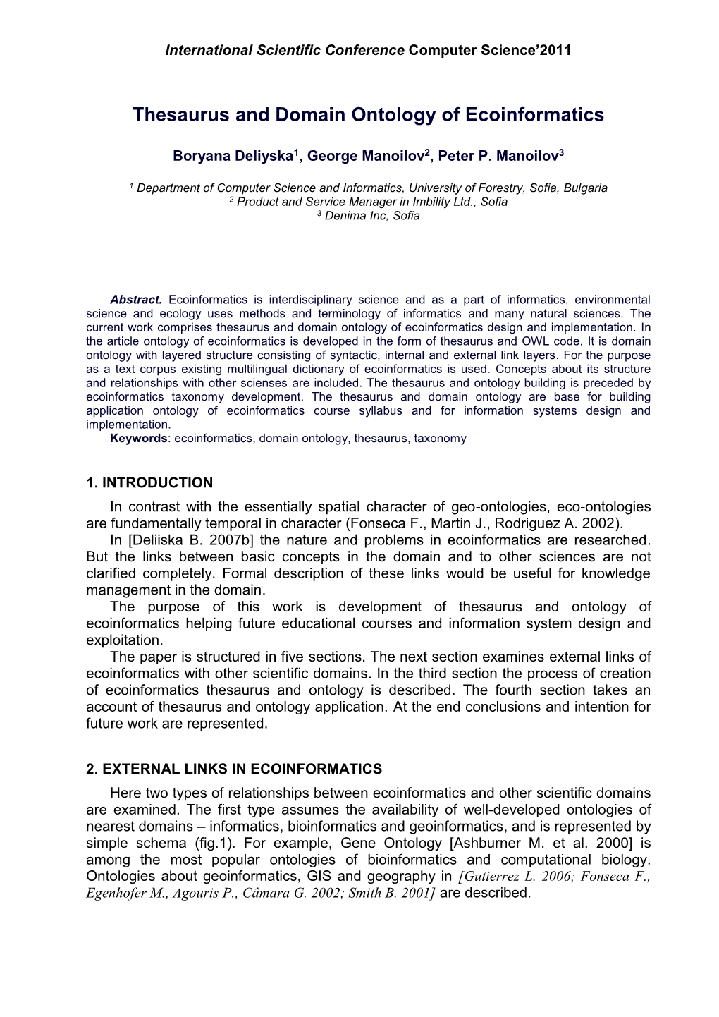 Thesaurus and Domain Ontology of Ecoinformatics