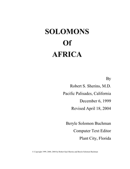 SOLOMONS of AFRICA