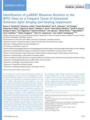 Identification of P.A684V Missense Mutation in the WFS1 Gene As a Frequent Cause of Autosomal Dominant Optic Atrophy and Hearing