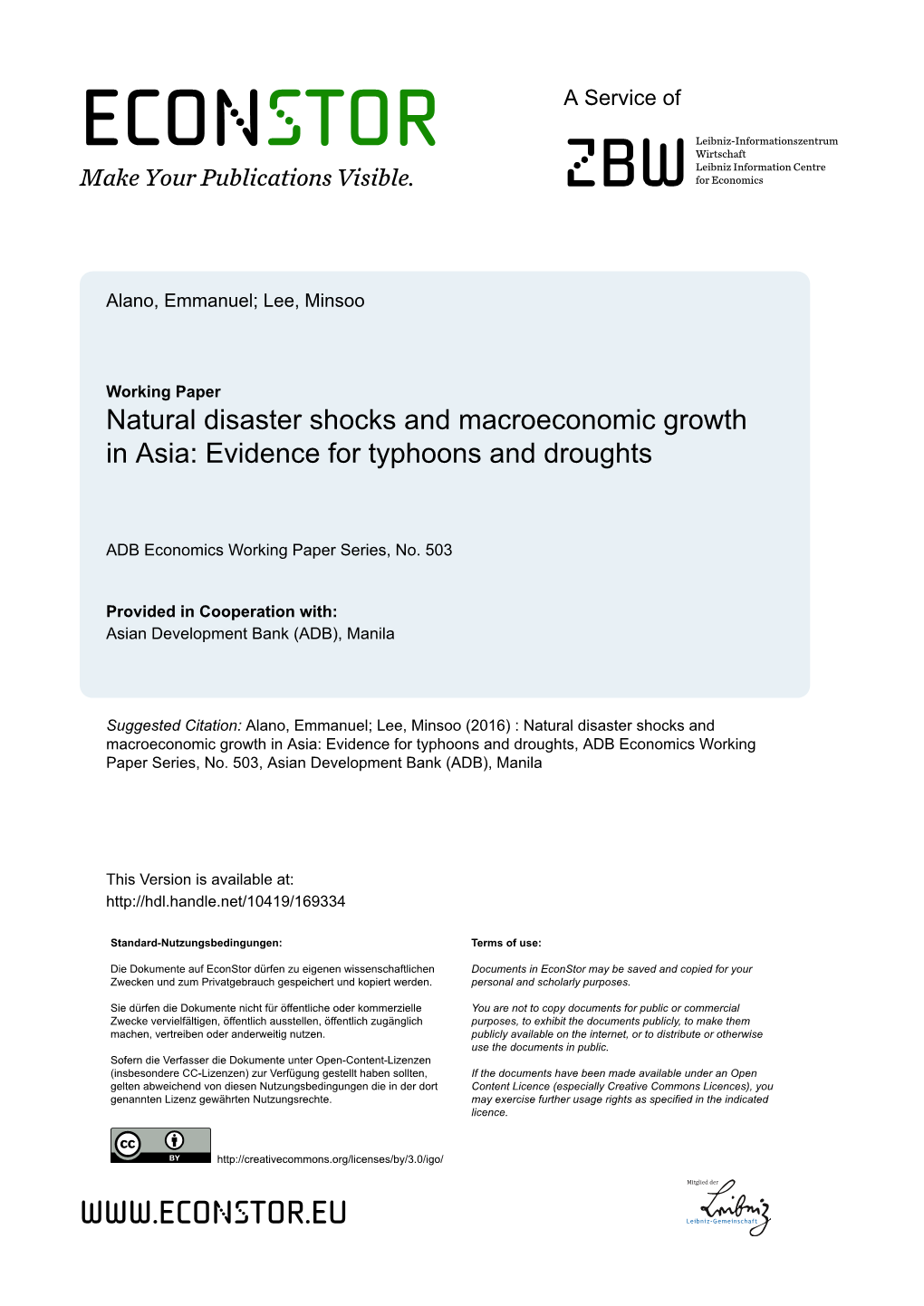 Natural Disaster Shocks and Macroeconomic Growth in Asia: Evidence for Typhoons and Droughts