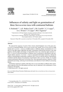 Influences of Salinity and Light on Germination of Three Sarcocornia Taxa with Contrasted Habitats