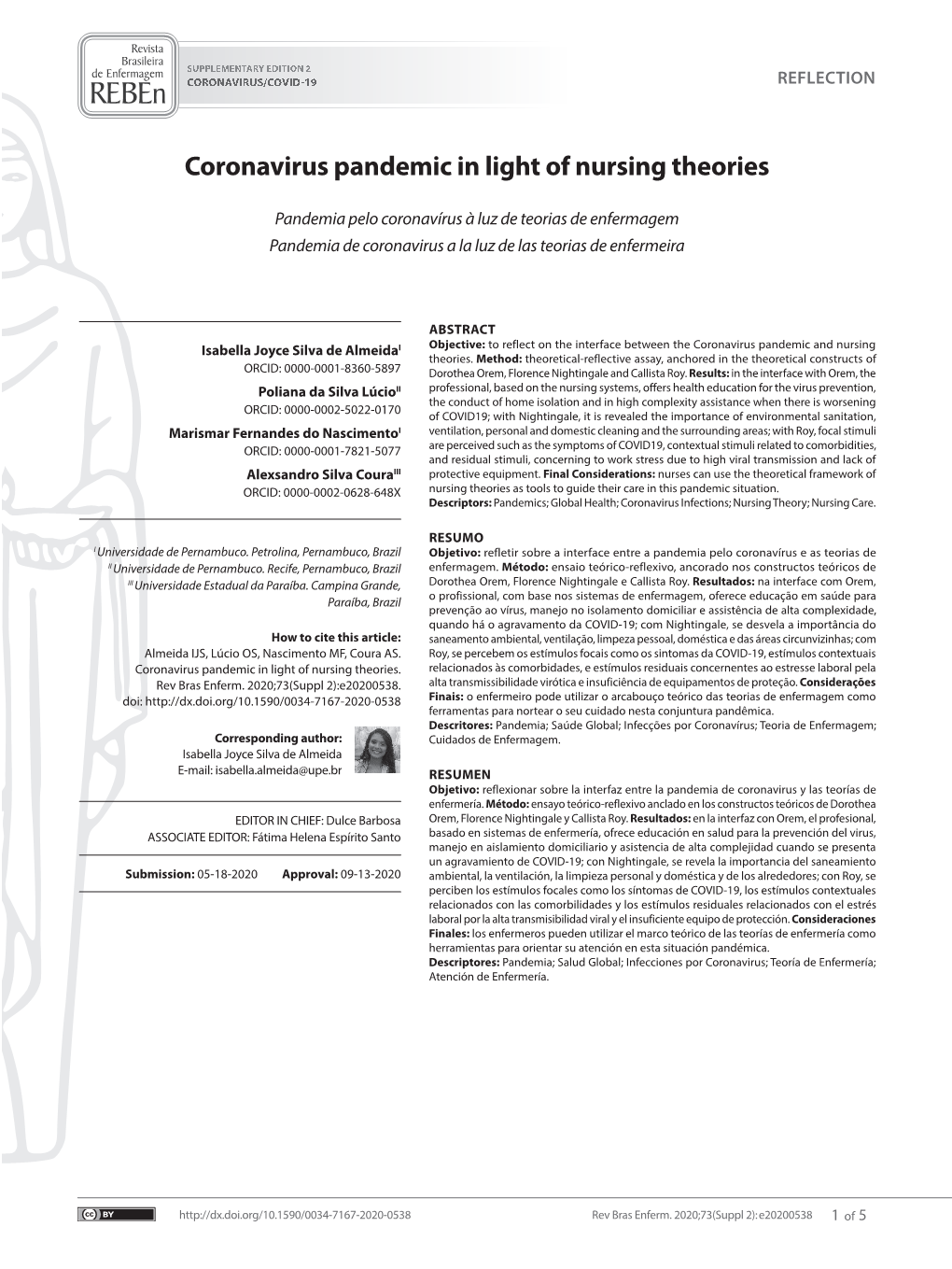 Coronavirus Pandemic in Light of Nursing Theories
