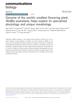 Genome of the Worldâ€™S Smallest Flowering Plant, Wolffia Australiana