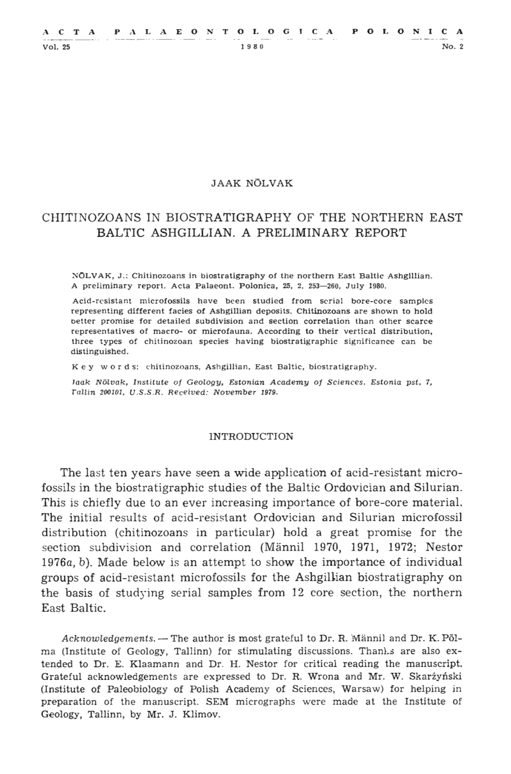 Chitinozoans in Biostratigraphy of the Northern East Baltic Ashgillian