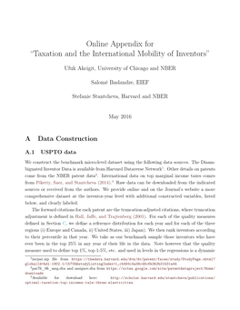 Online Appendix for “Taxation and the International Mobility of Inventors”