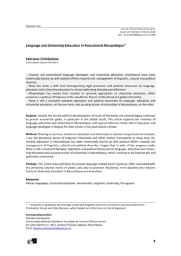 Language and Citizenship Education in Postcolonial Mozambique*