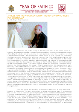 ARTICLE for the PROMULGATION of the MOTU PROPRIO "FIDES PER DOCTRINAM" by H.E