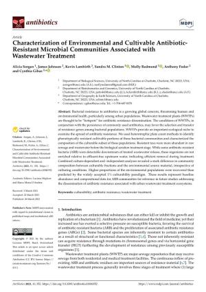 Characterization of Environmental and Cultivable Antibiotic- Resistant Microbial Communities Associated with Wastewater Treatment