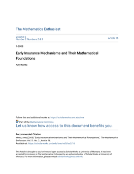 Early Insurance Mechanisms and Their Mathematical Foundations