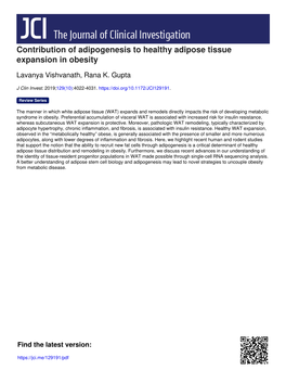 Contribution of Adipogenesis to Healthy Adipose Tissue Expansion in Obesity