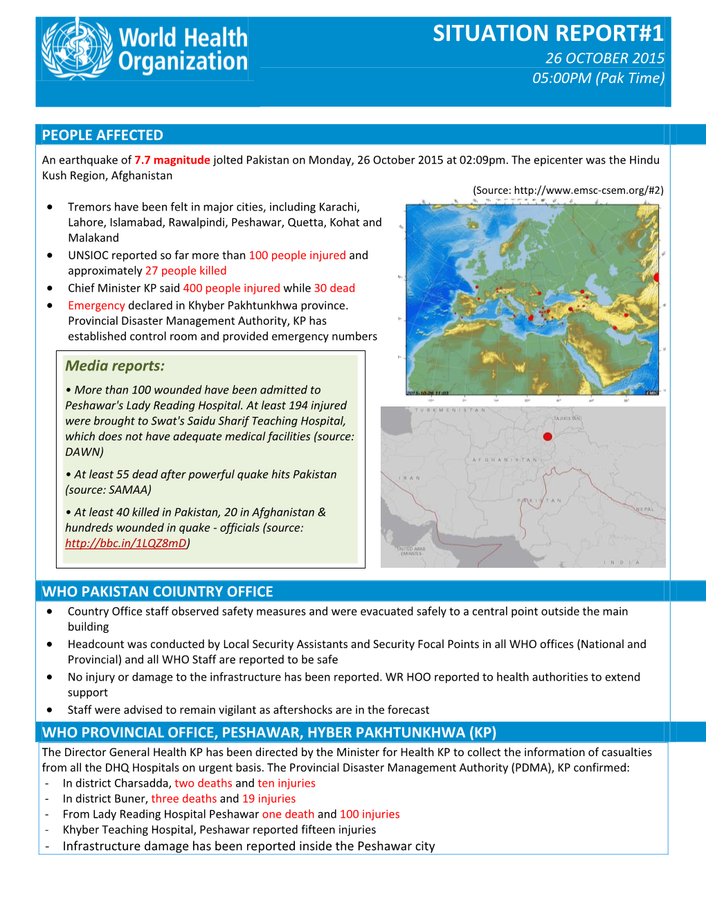 Situation Report#1 26 October 2015
