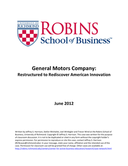 General Motors Company: Restructured to Rediscover American Innovation