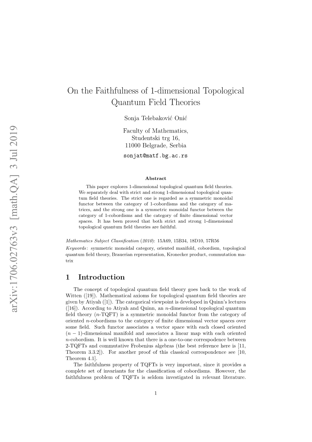 On the Faithfulness of 1-Dimensional Topological Quantum Field Theories