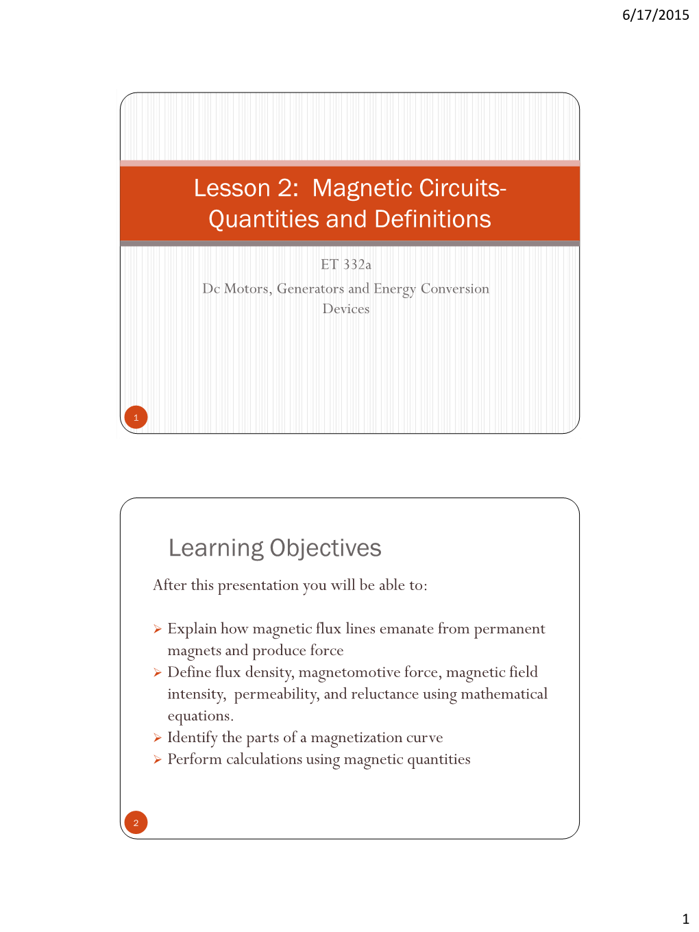 Lesson 2: Magnetic Circuits-Quantities and Definitions