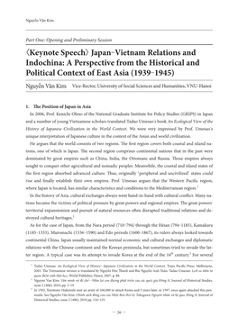 Keynote Speech〉 Japan‒Vietnam Relations and Indochina: a Perspective from the Historical and Political Context of East Asia (1939‒1945)