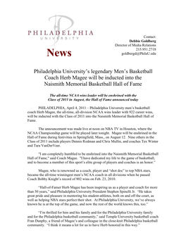 Philadelphia University's Legendary Men's Basketball Coach Herb