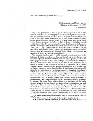 The Russian Foreign Ministry and the Alliance with Germany, 1878-1884: a Reappraisal
