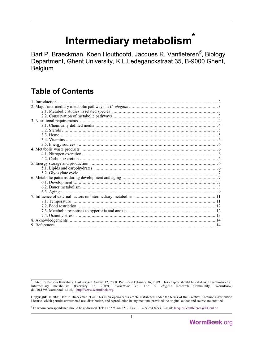 Intermediary Metabolism* Bart P