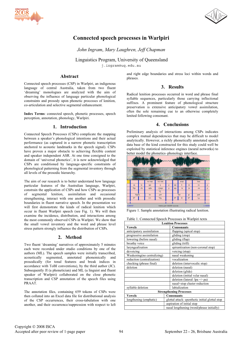 Connected Speech Processes in Warlpiri