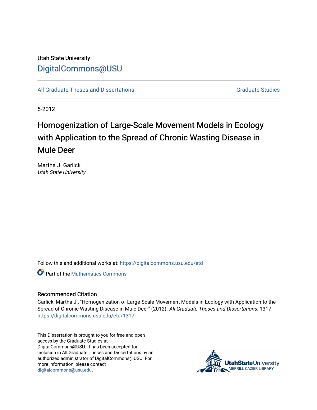 Homogenization of Large-Scale Movement Models in Ecology with Application to the Spread of Chronic Wasting Disease in Mule Deer