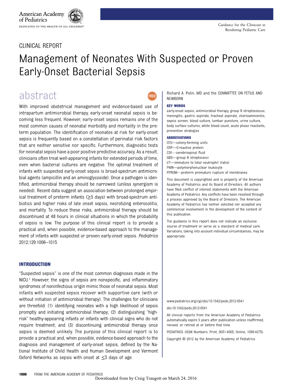 Management of Neonates with Suspected Or Proven Early-Onset Bacterial Sepsis