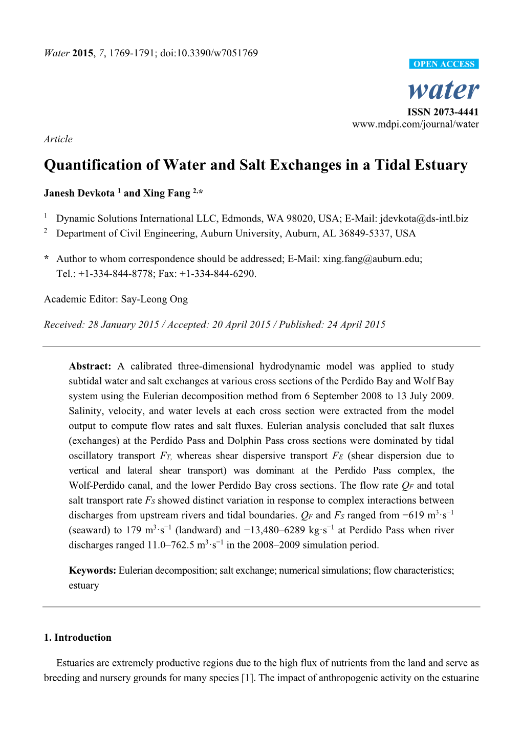 Quantification of Water and Salt Exchanges in a Tidal Estuary