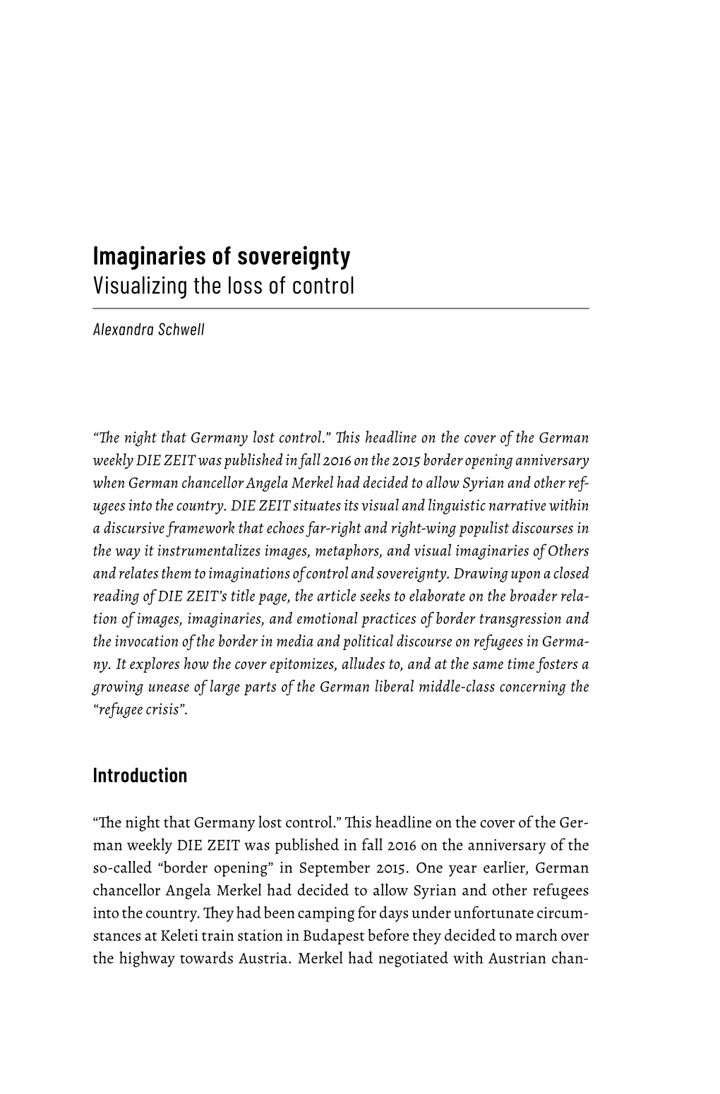 Imaginaries of Sovereignty Visualizing the Loss of Control