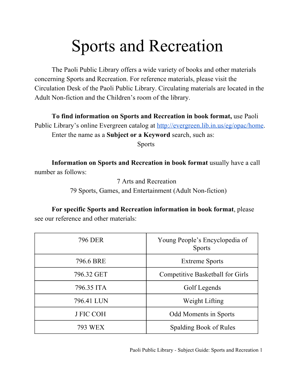 Sports and Recreation