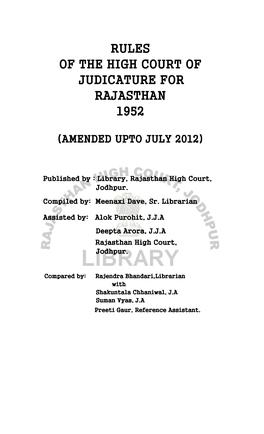 Rules of the High Court of Judicature for Rajasthan, 1952