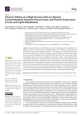 Chronic Effects of a High Sucrose Diet on Murine Gastrointestinal Nutrient Sensor Gene and Protein Expression Levels and Lipid Metabolism