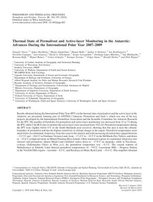 Thermal State of Permafrost and Activelayer Monitoring in the Antarctic