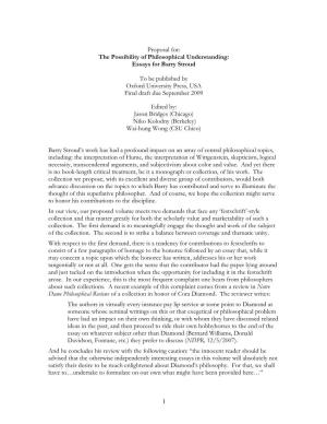 1 Proposal For: the Possibility of Philosophical Understanding