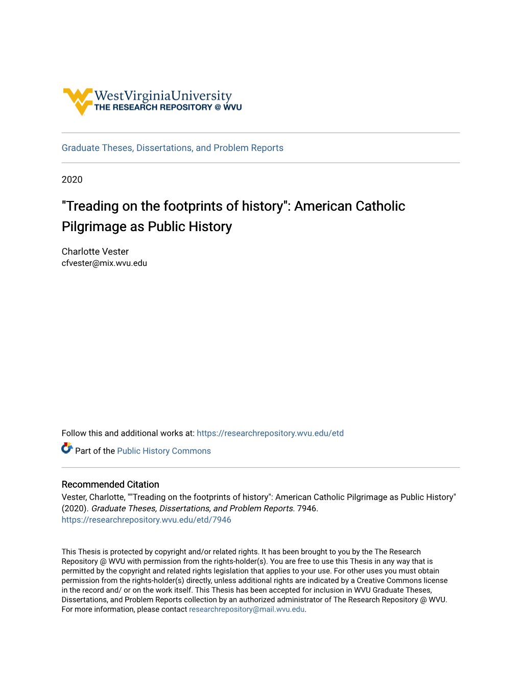 American Catholic Pilgrimage As Public History