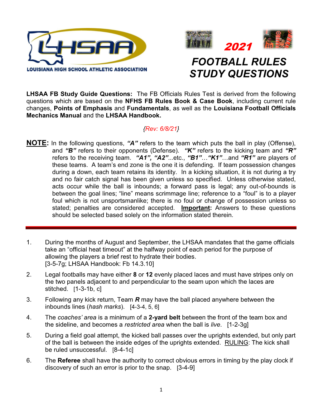 Football Rules Study Questions