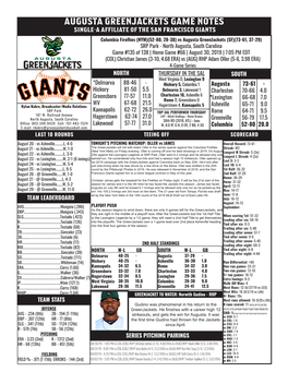 Augusta Greenjackets Game Notes Single-A Affiliate of the San Francisco Giants