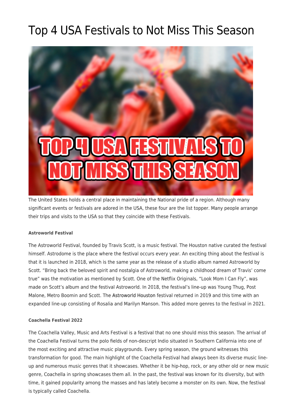 Top 4 USA Festivals to Not Miss This Season