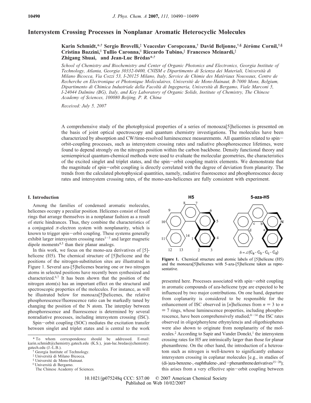 Intersystem Crossing Processes in Nonplanar Aromatic Heterocyclic Molecules