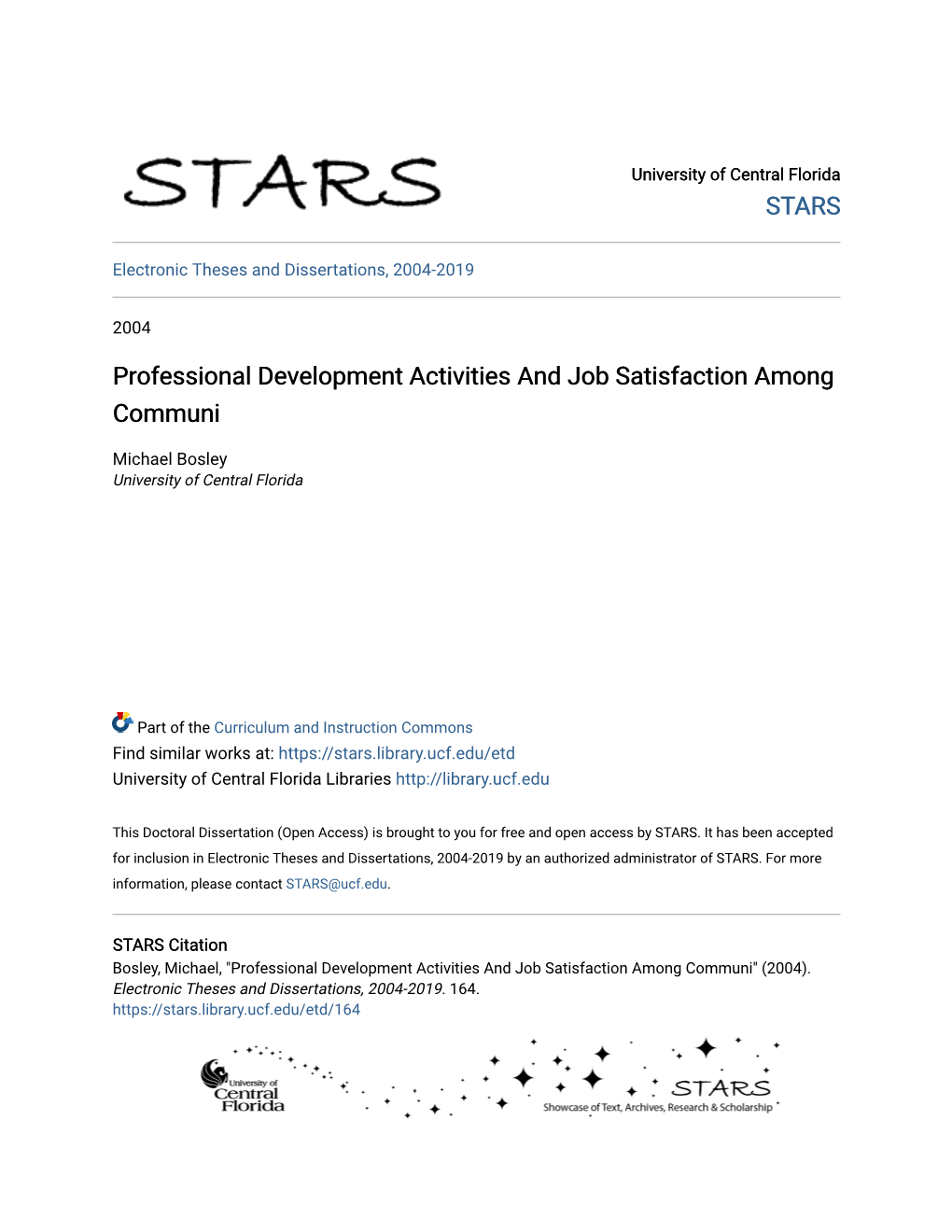 Professional Development Activities and Job Satisfaction Among Communi