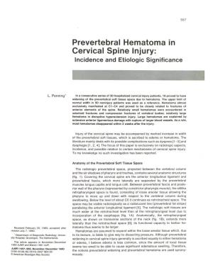 Prevertebral Hematoma in Cervical Spine Injury: Incidence and Etiologic Significance